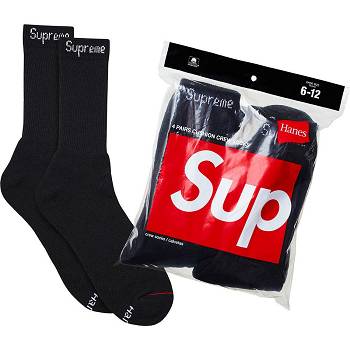 Black Supreme Hanes® Crew Socks (4 Pack) Socks | ZA105GL