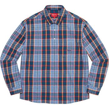 Blue Supreme Pullover Plaid Flannel Shirts | ZA380RW