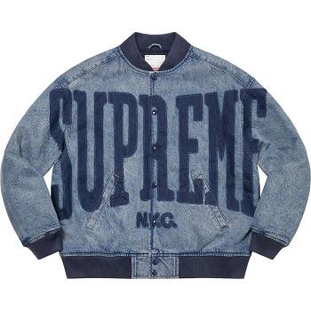 Navy Supreme Washed Knockout Denim Varsity Jackets | ZA437OR