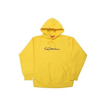 Yellow Supreme Classic Script Hooded Sweatshirts | ZA269VD